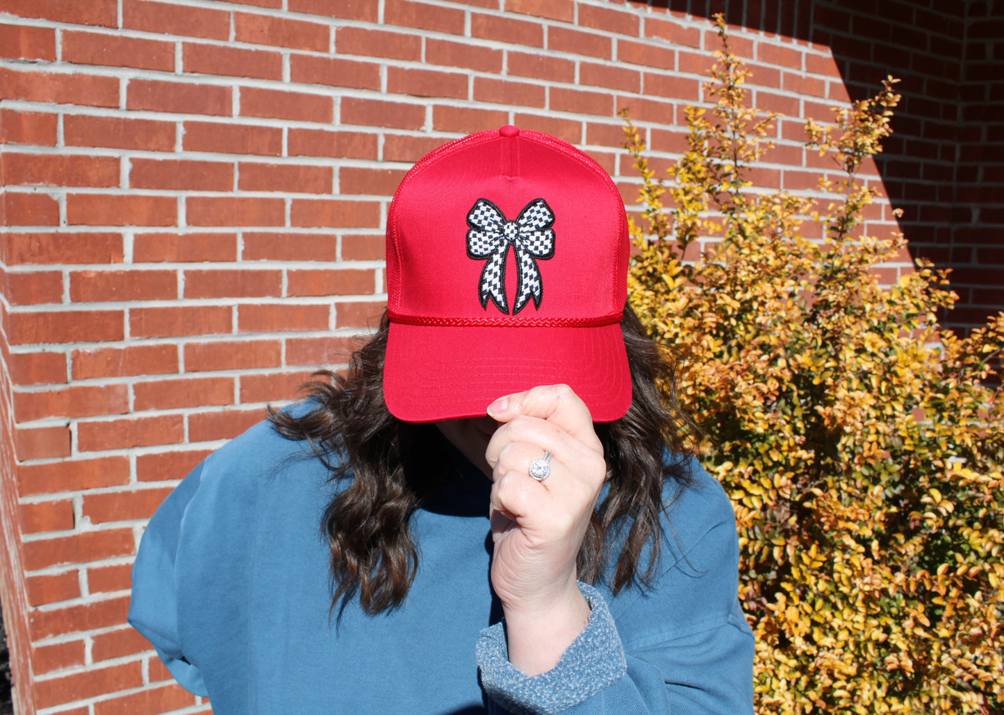 Bow Me Away Trucker Hat, Red